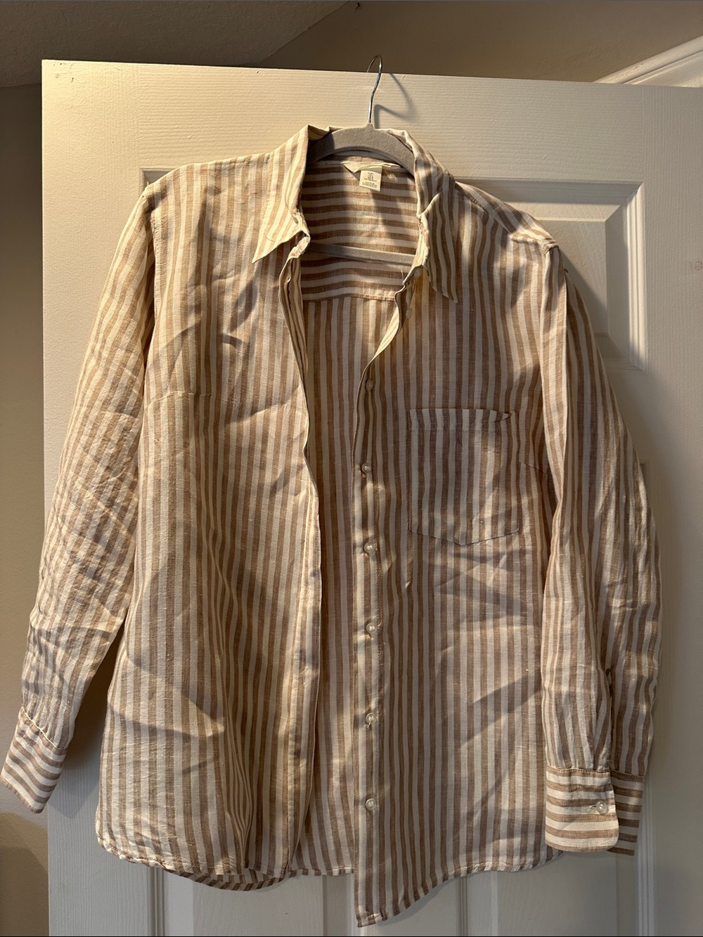 Women’s  H&M Striped Button-Down Shirt in Beige and White